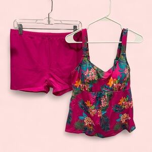 Kim Gravel swimsuits for all Raspberry tropical tankini 2 piece swim NWT